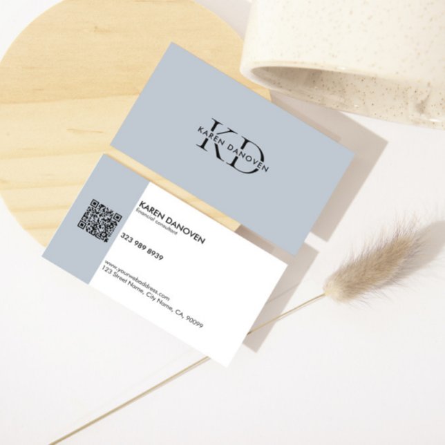 Modernes Blue-Gray Monogramm Beruflich Visitenkarte (Von Creator hochgeladen)