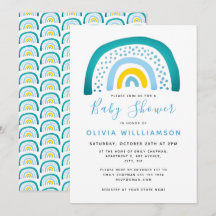 Modernes Blue Green Rainbow Baby Shower Baby Boy I