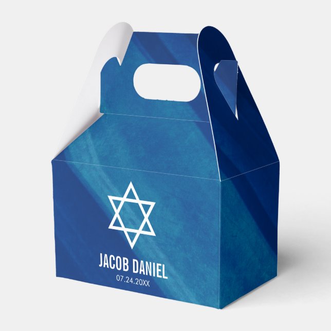 Modernes Blue Grunge Bar Mitzvah Personalisiert Geschenkschachtel (Vorderseite)