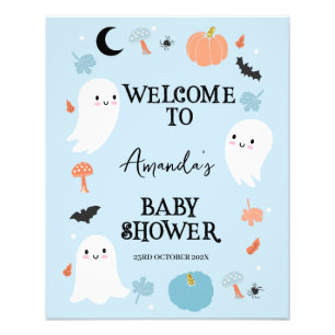 Modernes Blue Halloween Baby Dusche Begrüßungszeic Fotodruck