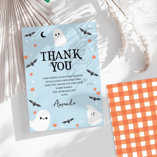 Modernes Blue Halloween Little Boo Baby Dusche Dankeskarte (Halloween Baby Shower Thank You Card Boy, Ghosts, Little Boo Thank You Card, Baby Blue Halloween)