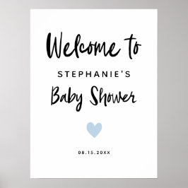 Modernes Blue Heart Baby Dusche Begrüßungszeichen Poster