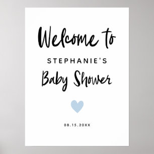 Modernes Blue Heart Baby Dusche Begrüßungszeichen Poster
