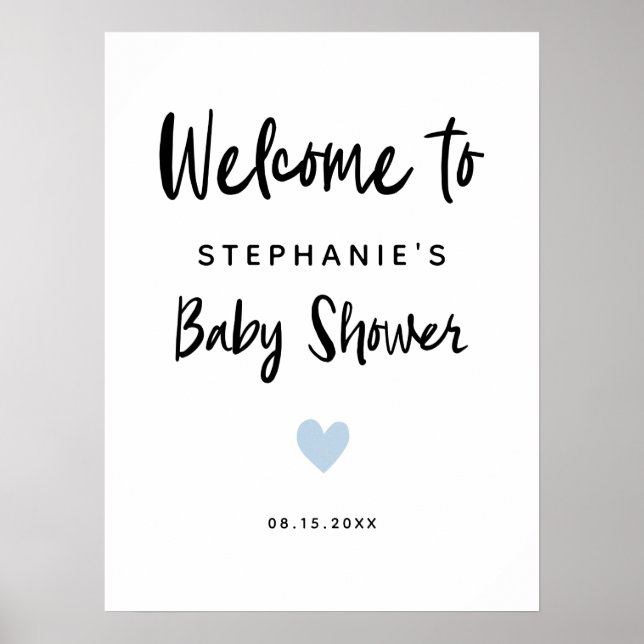 Modernes Blue Heart Baby Dusche Begrüßungszeichen Poster (Vorne)