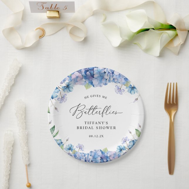 Modernes Blue Hydrangea Floral Brautparty Pappteller (Hochzeit)
