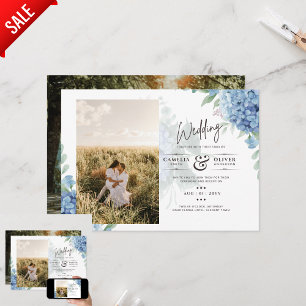 Modernes Blue Hydrangea FOTO Hochzeit Einladung