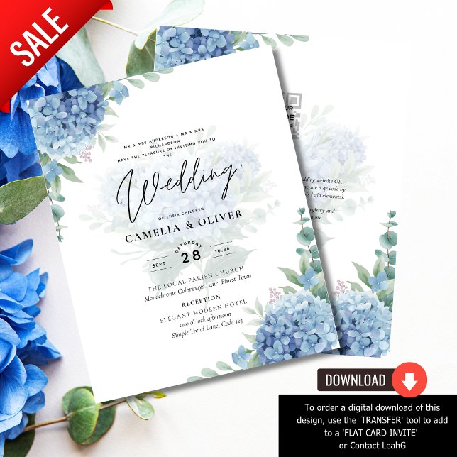 Modernes Blue Hydrangea FOTO Hochzeit Einladung (Von Creator hochgeladen)