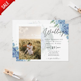 Modernes Blue Hydrangea FOTO Hochzeit Einladung