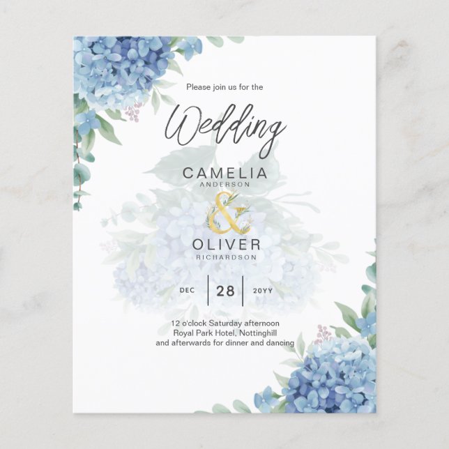 Modernes Blue Hydrangea FOTO Hochzeit Einladung Flyer (Vorne)