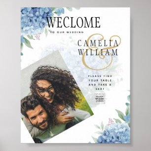 Modernes Blue Hydrangea Hochzeiteinladung QR Code Poster