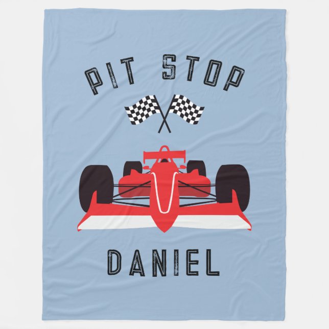 Modernes Blue Kids Red Racing Car Fleecedecke (Vorderseite)
