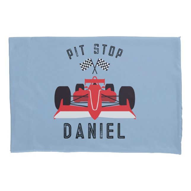 Modernes Blue Kids Red Racing Car Kissenbezug (Vorderseite)