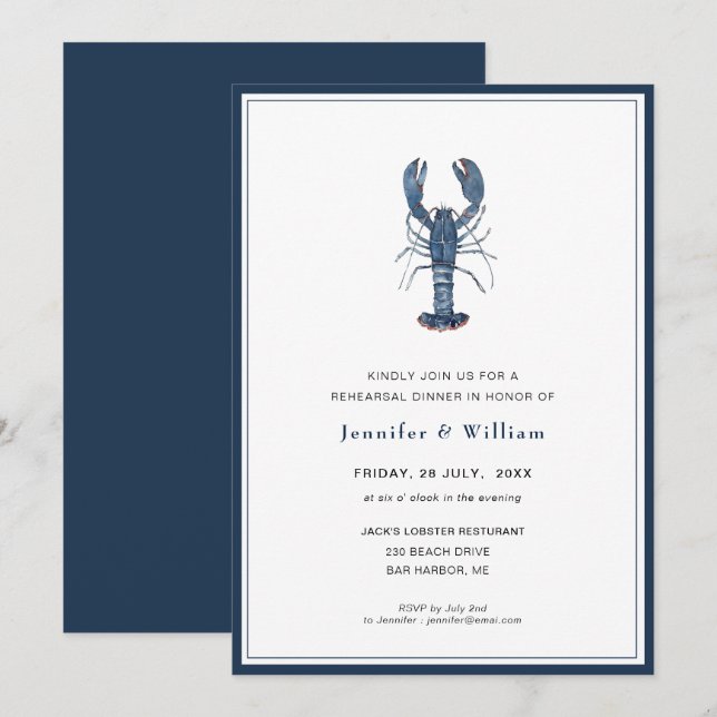 Modernes Blue Lobster Probe Dinner Einladung (Vorne/Hinten)