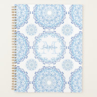 Modernes Blue Mandala Mit Monogramm Chic