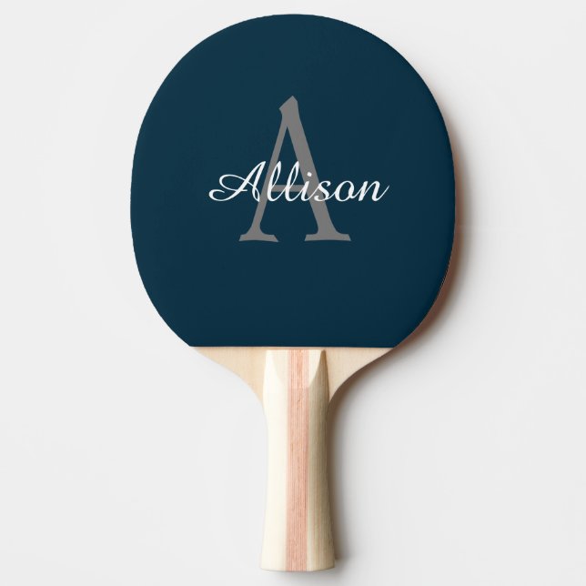 Modernes Blue Monogram Script Personalisiert Tischtennis Schläger (Vorderseite)
