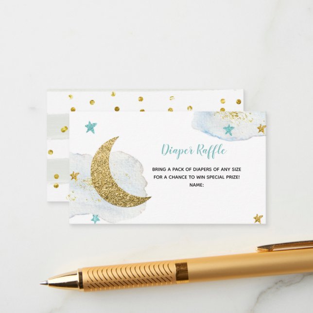 Modernes Blue Moon Diaper Raffle Begleitkarte (Vorderseite/Rückseite Beispiel)