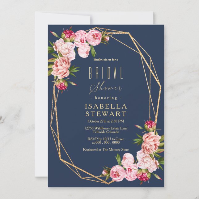 Modernes Blue Navy Einfach Blush Pink Brautparty Einladung (Vorderseite)