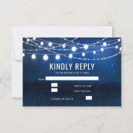 Modernes Blue Night & String Lights Wedding RSVP Karte
