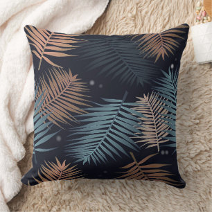 Modernes Blue Palm Blätter Tropisches Jungle Muste Kissen