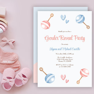 Modernes Blue Pink Baby Toys Gender Reveal Party Einladung