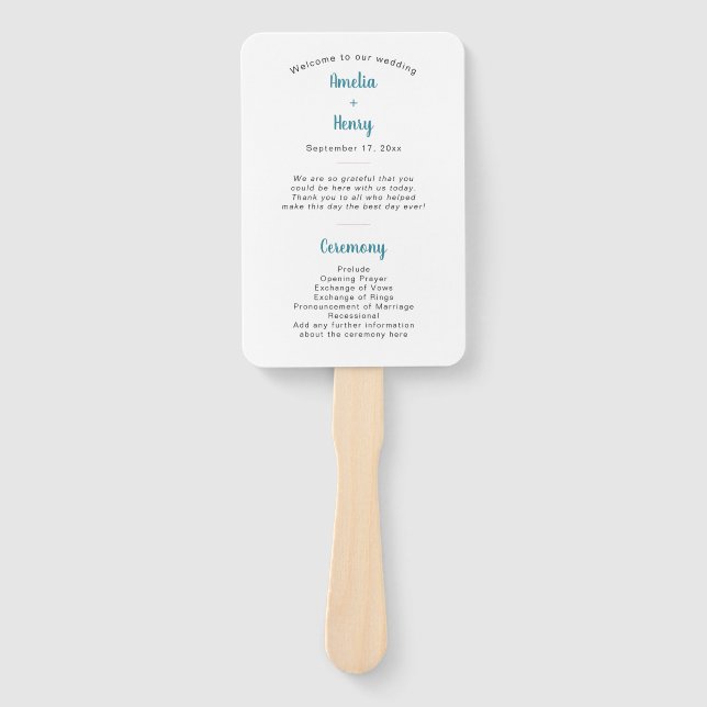 Modernes Blue & Pink Floral Wedding Programm Fächer (Vorderseite)