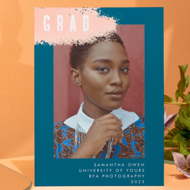 Modernes BLUE PINK SPLASH Abschluss Foto GRAD Ankündigung (Von Creator hochgeladen)