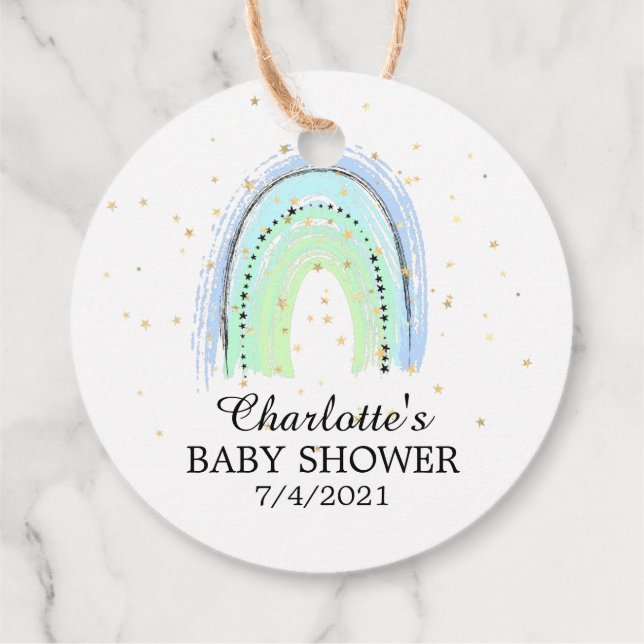 Modernes Blue Rainbow Baby Dusche Gefallen Tag Geschenkanhänger (Rückseite)