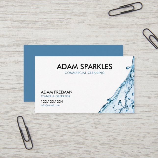 Modernes Blue Splash Kommerzielle Reinigung Visitenkarte (Vorderseite/Rückseite Beispiel)