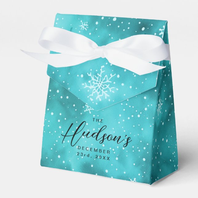 Modernes Blue Turquoise Weihnachtsschneeflocken Pa Geschenkschachtel (Vorderseite)