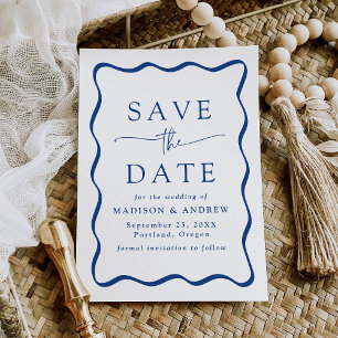 Modernes Blue Wavy Frame Wedding Save The Date