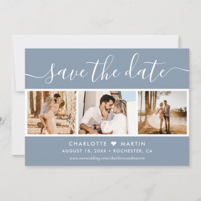 Modernes Blue Wedding 4 Foto Save The Date (Vorderseite)