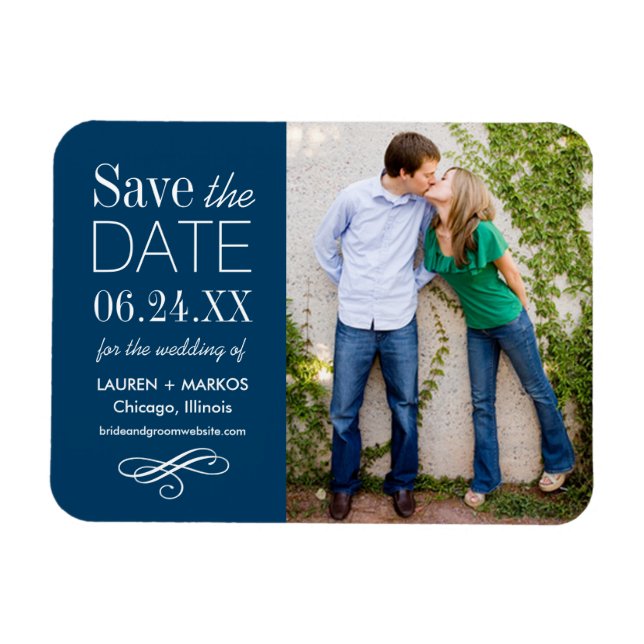 Modernes Blue Wedding Foto Save the Date Magnet (Horizontal)