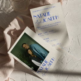 Modernes Blue Whimsical französisches Retro Foto H Einladung