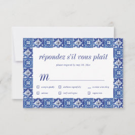 Modernes Blue White Mediterranean Wedding RSVP Mea