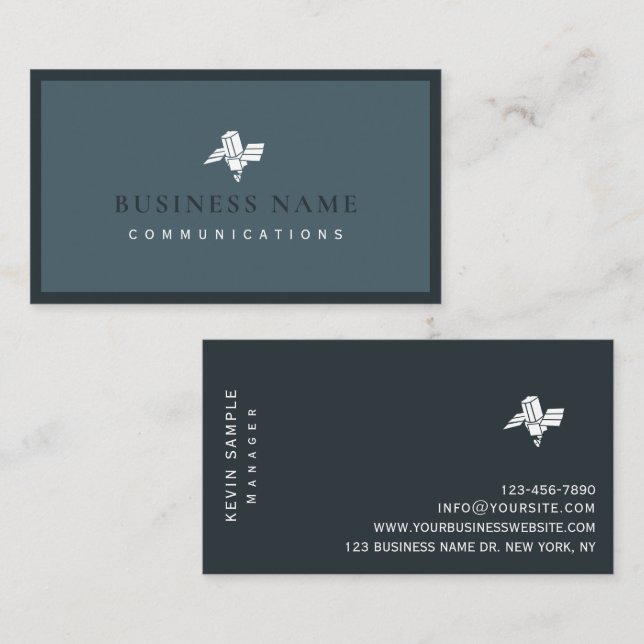 Modernes Blue White Minimal Communications Company Visitenkarte (Vorne/Hinten)