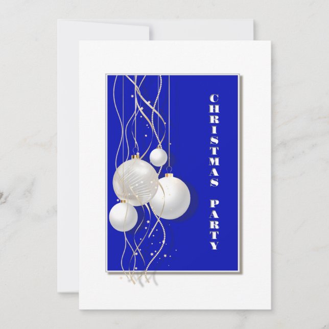 Modernes Blue, White und Gold Weihnachts-Party Einladung (Vorderseite)
