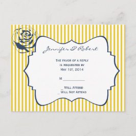Modernes Blue Yellow Stripe Wedding RSVP Einladungspostkarte