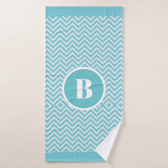 Modernes Blue Zickzack Monogram Baby Kinderzimmer Badehandtuch (Badehandtuch)