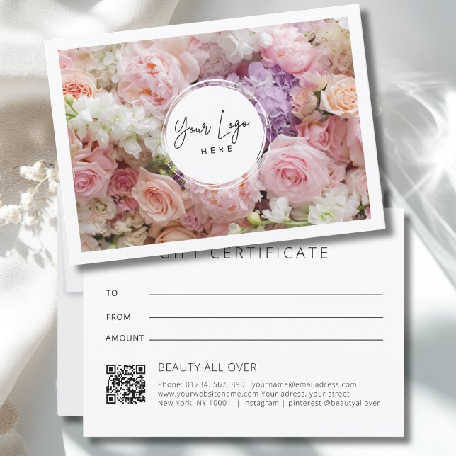 Modernes Blumen-Logo QR-Code-Geschenkgutschein (Modern Floral Logo QR Code Gift Certificate)