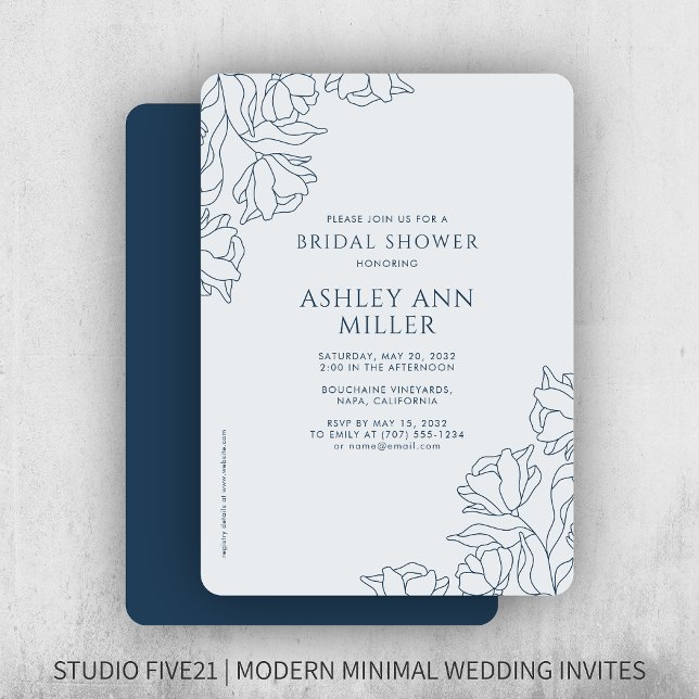 Modernes Blumen Navy Blue Wedding Brautparty Einladung (Von Creator hochgeladen)