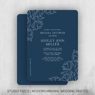 Modernes Blumen Navy Blue Wedding Brautparty Einladung