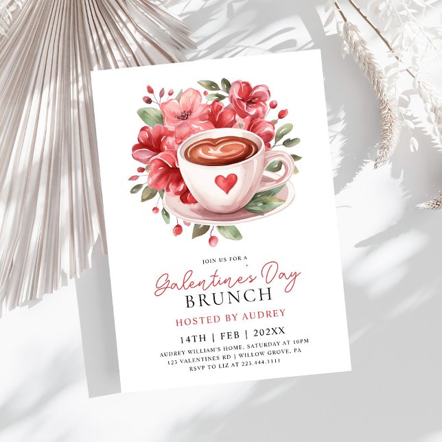 Modernes Blumencoffee Valentines Galentines Brunch Einladung (Von Creator hochgeladen)