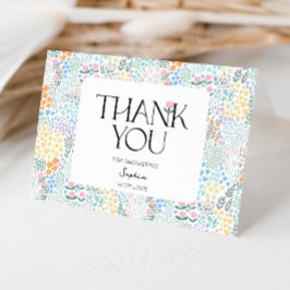 Modernes, blumenfarbenes Baby in der Blütendusche Dankeskarte