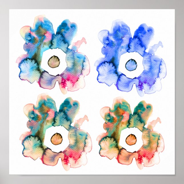 Modernes, blumenfarbenes, handgezeichnetes Blume-P Poster (Vorne)