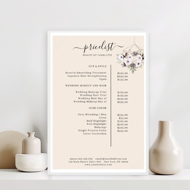 Modernes, blumengeschmücktes Poster (Modern, floral price list Poster)