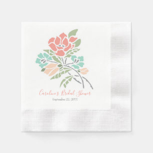Modernes Blumenkoralle Aquamarin Grünes Brautparty Serviette