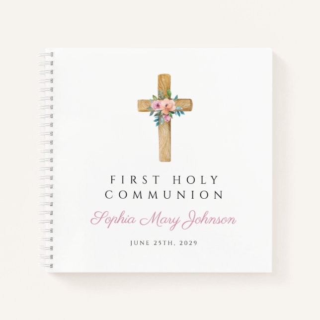 Modernes Blumenkreuz Girl First Communityguestbook Notizbuch (Vorderseite)