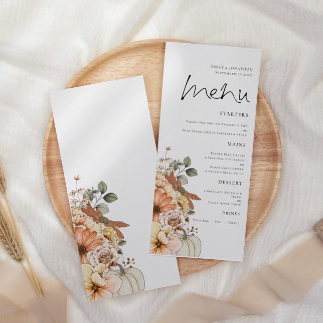 Modernes Blumenkürbis-Hochzeitsmenü Menükarte (Von Creator hochgeladen)