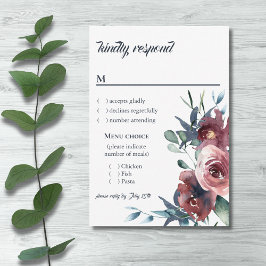 Modernes Blumenmenü für die Navy Peach Blush UAWG RSVP Karte