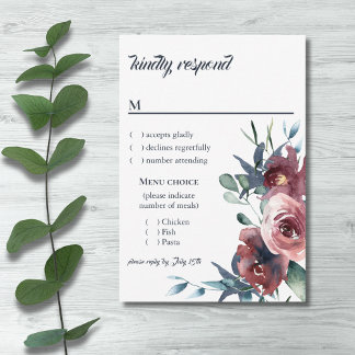 Modernes Blumenmenü für die Navy Peach Blush UAWG RSVP Karte